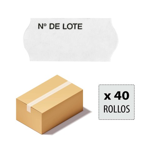 Etiquetas 26x12 Alimentarias, Nº de lote, blancas adhesivo permanente - Caja 40 rollos