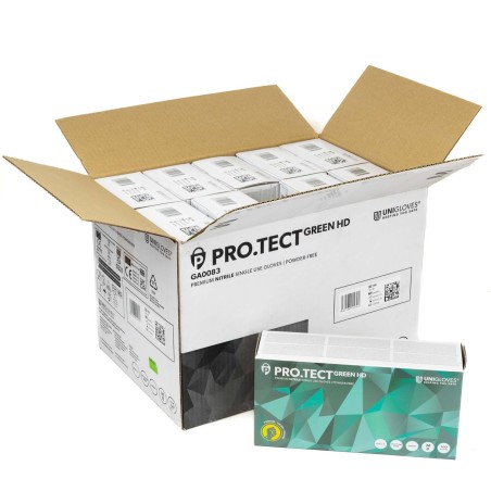 Guantes unigloves Pro.Tect Green HD nitrilo verde alta resistencia - Pack 10 cajas de 100 uds
