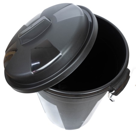 Cubo basura plástico negro grande 100 litros con tapa y asas metálicas
