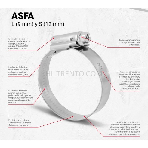 10 Abrazaderas ASFA L W2, Cinta de 9 mm, para...