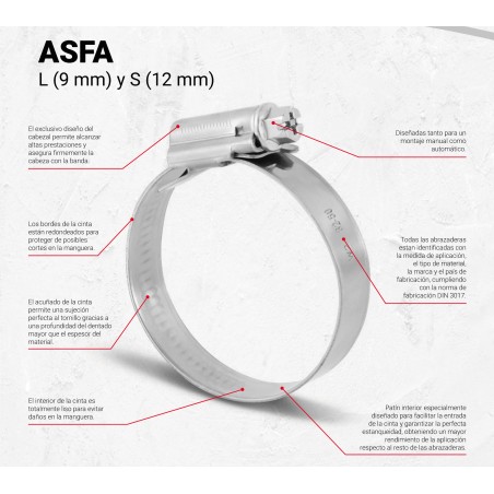 200 Abrazaderas ASFA L W2, Cinta de 9 mm, para tubos de Ø 8-16 mm