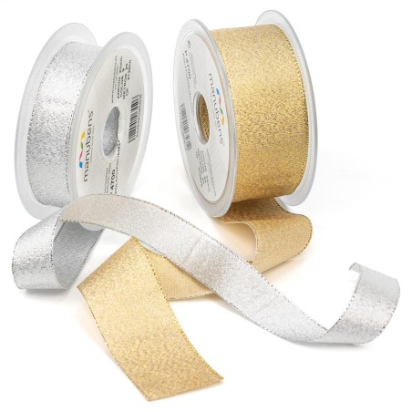 Cinta metalizada Lamé 12 mm manubens 4700 oro / plata brillante - Carrete 25 metros