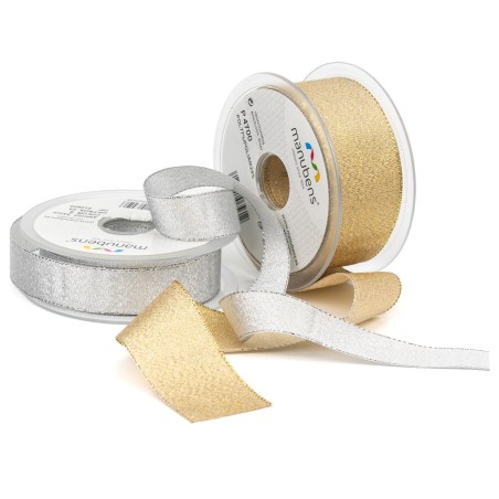 Cinta metalizada Lamé 12 mm manubens 4700 oro / plata brillante - Carrete 25 metros