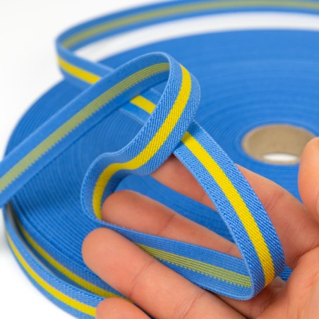 Cinta elástica 15 mm bandera Asturias, para pulseras - Rollo 30 metros