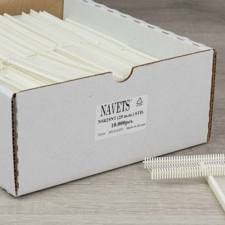 Navete nylon reciclado para etiquetas 25 mm estándar, blanco - Caja 10.000 uds