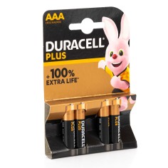 Pack 4 pilas alcalinas AAA LR03 Duracell Plus larga duración
