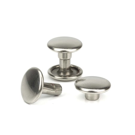 Remache Ø9 mm Hierro níquel plateado, doble tapa calotado, para cuero