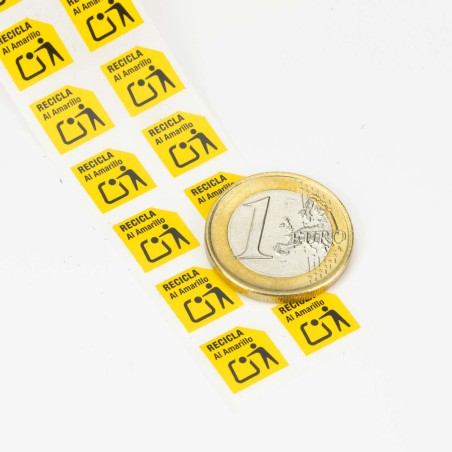 Etiquetas adhesivas polipropileno 10 mm envases "recicla al amarillo",ecoembes - Rollo 2000 uds