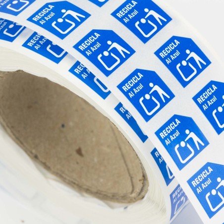 Etiquetas adhesivas polipropileno 10 mm envases "recicla al azul" ecoembes - Rollo 2000 uds