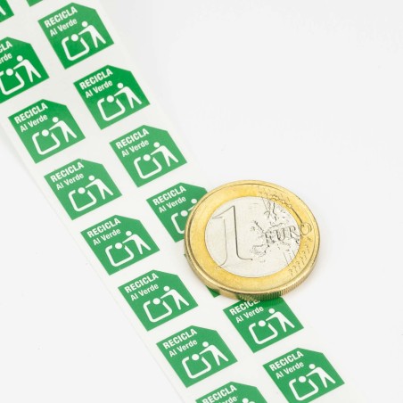 Etiquetas adhesivas polipropileno envases 10 mm "recicla al verde" ecoembes - Rollo 2000 uds
