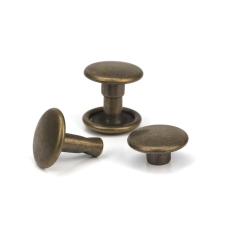 Remache Ø9 mm Hierro oro viejo, doble tapa calotado, para cuero