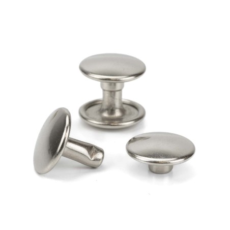 Remache Ø11 mm Hierro níquel plateado, doble tapa calotado, para cuero