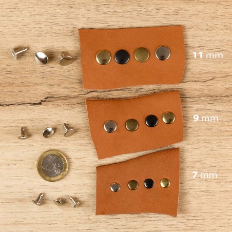 Remache Ø7 mm Hierro níquel plateado, doble tapa calotado, para cuero