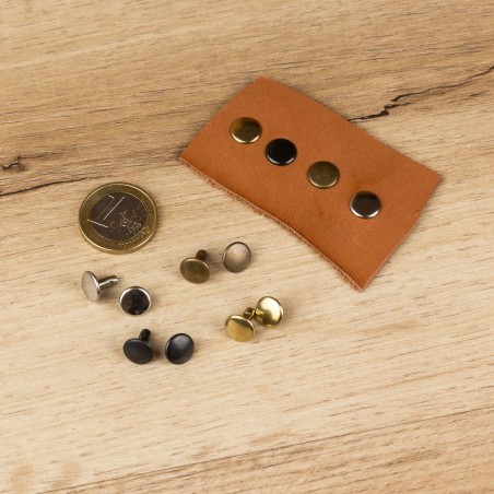 Remache Ø9 mm Hierro oro viejo, doble tapa calotado, para cuero