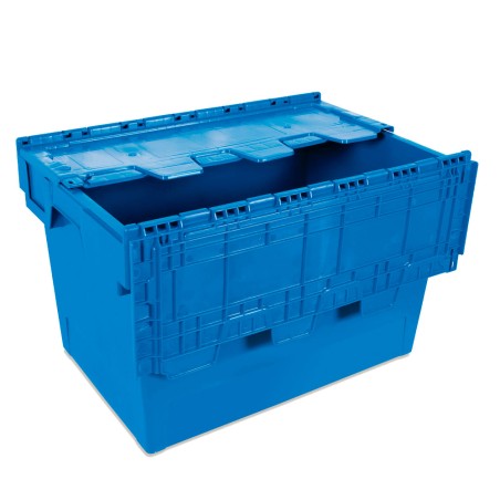 Euro caja plástico azul con tapa 600x400x340 mm, 58L , Uso alimentario Tayg 6434-T