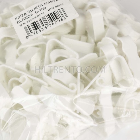 Pinza sujeta manteles plástico blanco - 100 uds