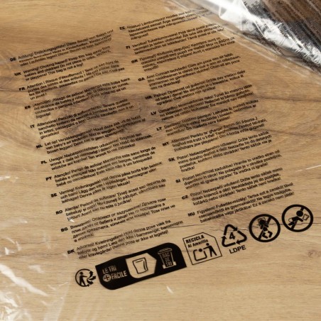 Bolsa transparente texto seguridad normativa europea perforada 30x40 cm - Pack 250 uds
