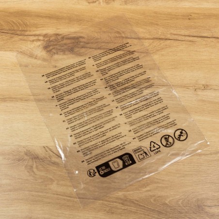 Bolsa transparente texto seguridad normativa europea perforada 40x60 cm - Pack 100 uds