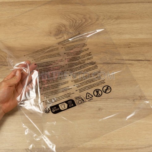 Bolsa transparente texto seguridad normativa...