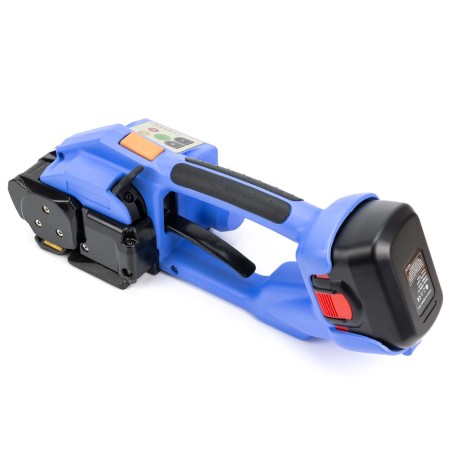 Flejadora portátil eléctrica + 2 baterías, para fleje 13-16 mm, con soldadura, apriete y corte automático