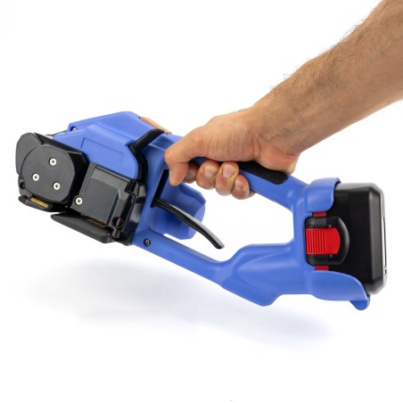 Flejadora portátil eléctrica + 2 baterías, para fleje 13-16 mm, con soldadura, apriete y corte automático