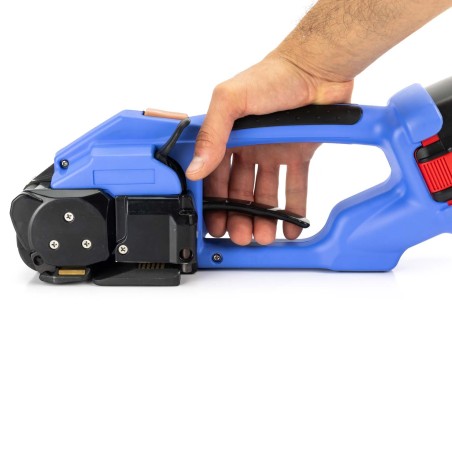 Flejadora portátil eléctrica + 2 baterías, para fleje 13-16 mm, con soldadura, apriete y corte automático