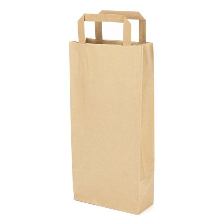 Bolsa papel kraft marrón para botella de vino, asa plana 18+8x39 cm, 100 g/m² - Pack 50 uds