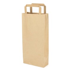 Bolsa papel kraft marrón para botella de vino, asa plana...