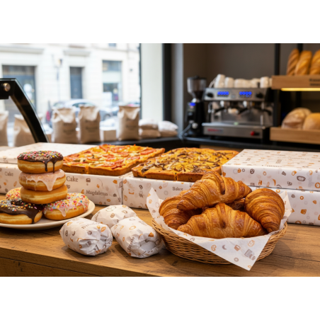 Bobina papel panadería y pastelería impreso, para envolver alimentos - 31 cm 3,5 kg