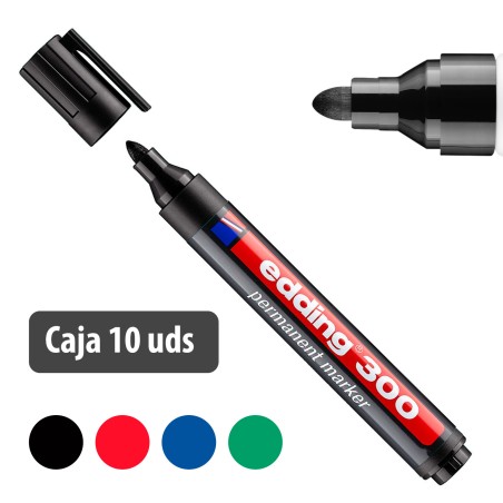 Rotulador marcador permanente cuerpo plástico con clip colgador Edding 300 - Caja 10 uds