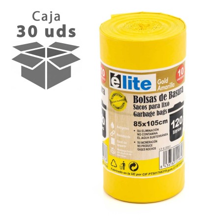 Bolsa basura amarilla 85x105 cm 120 litros - Caja 30 rollos