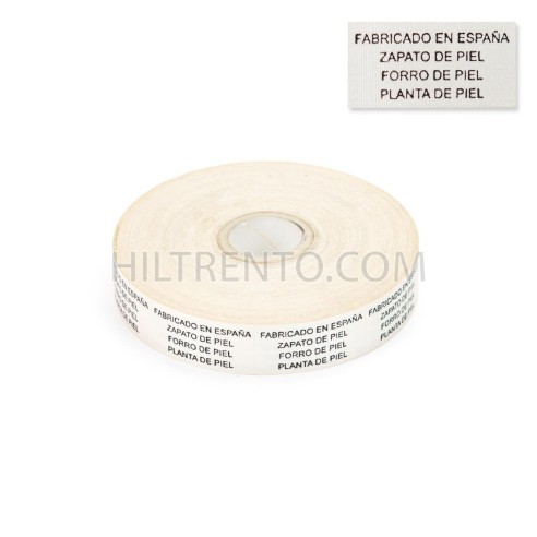 Etiquetas "Fabricado en España, zapato de piel" Textiles