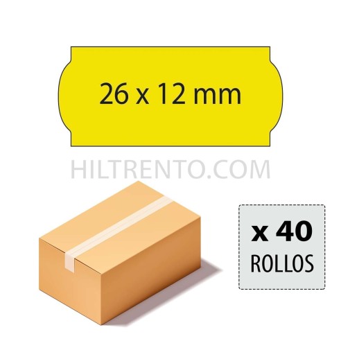 Caja etiquetas 26x12 amarillo fluor, adhesivo permanente
