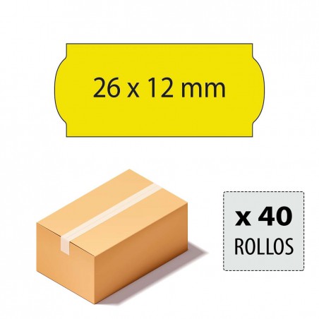 Caja etiquetas 26x12 amarillo fluor, adhesivo permanente