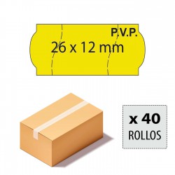 Etiquetas 26x12 amarillo fluor,PVP, corte seguridad, adhesivo permanente