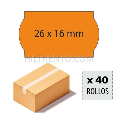 Etiquetas 26x16 naranja fluor, adhesivo removible