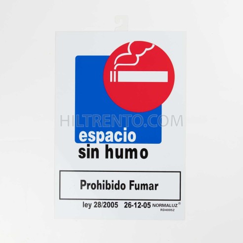 Cartel colgador "Prohibido fumar, Espacio sin humo" 21x29 cm A4