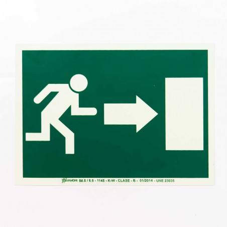 Cartel evacuación flecha derecha salida 21x29 cm A4