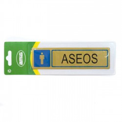 Placa metálica oro símbolo baño caballero 16,3x4,5 cm