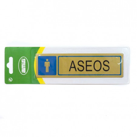 Placa metálica oro símbolo baño caballero 16,3x4,5 cm