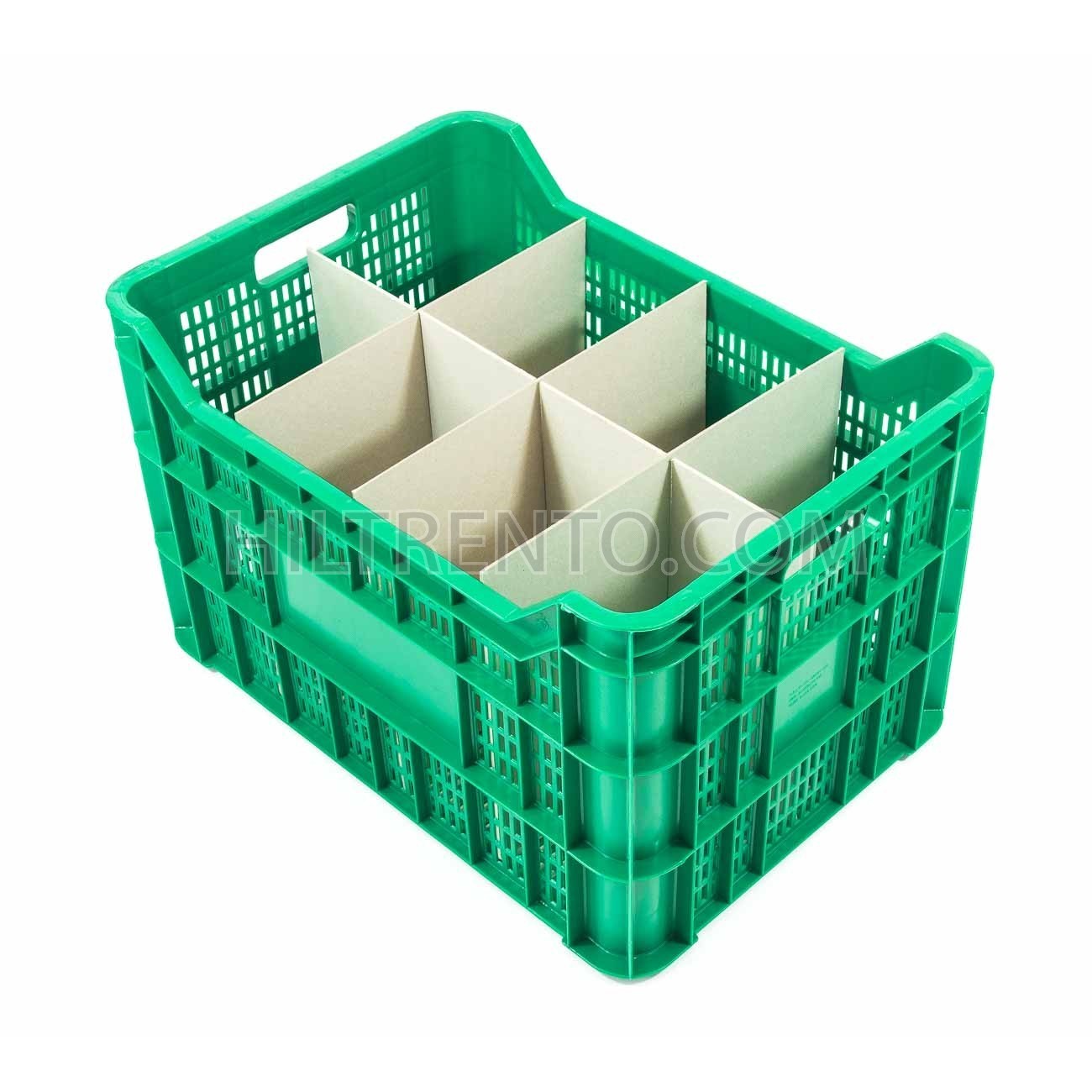 Cubeta apilable caja plástico verde con separadores 581x410x365 mm Ref.JC