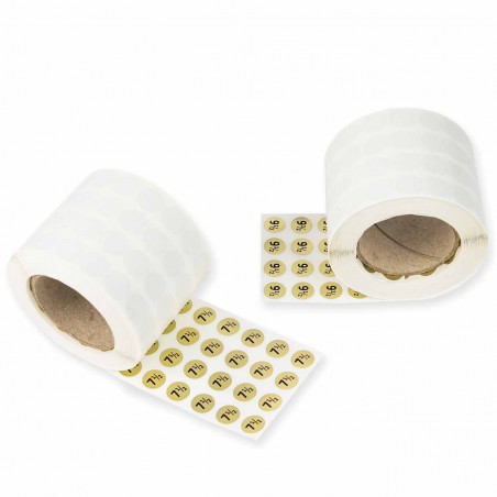 Etiquetas doradas calzado tallas americanas - Rollo 5000 uds