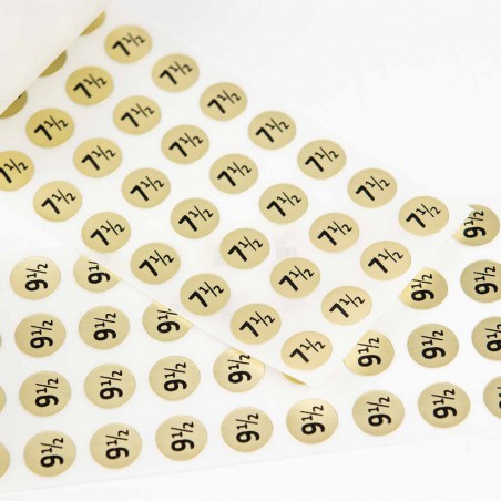 Etiquetas doradas calzado tallas americanas - Rollo 5000 uds