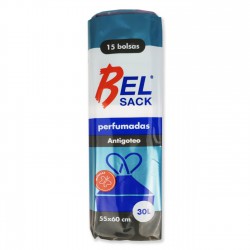 Bolsa plástico basura asas negra 55x60 cm perfumada 30L - pack 15 uds