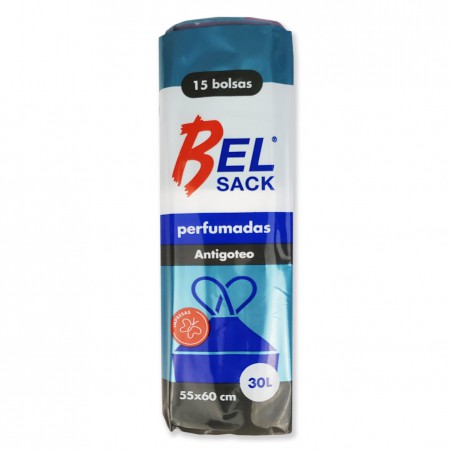 Bolsa plástico basura asas negra 55x60 cm perfumada 30L - pack 15 uds