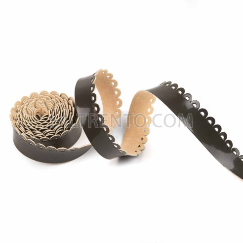 Ribete picado piel sintética marrón oscuro 14 mm - 10 Metros