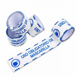 Pack 4 rollos Cinta para suelo balizamiento "Uso obligatorio uso de mascarilla" PVC 72 mm x 50 mts