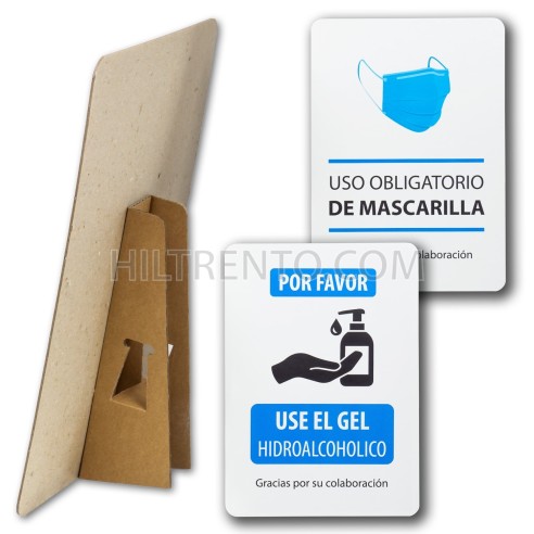 Pack 2x Cartel con pié  señalización Gel hidroalcoholico y mascarillas