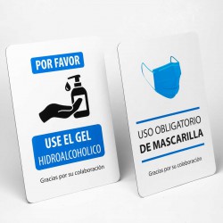 Pack 2x Cartel con pié  señalización Gel hidroalcoholico y mascarillas
