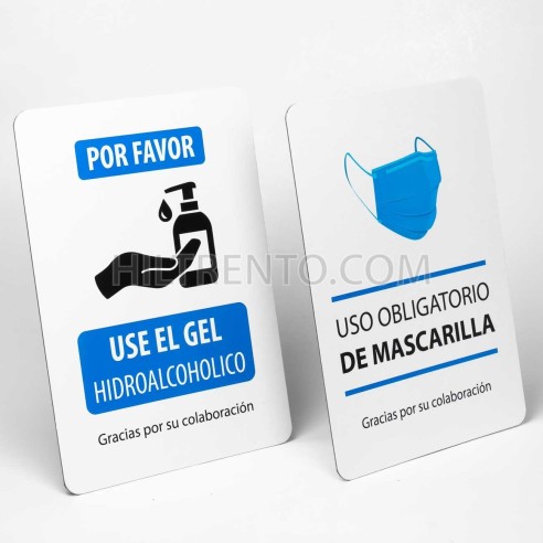 Pack 2x Cartel con pié  señalización Gel hidroalcoholico y mascarillas